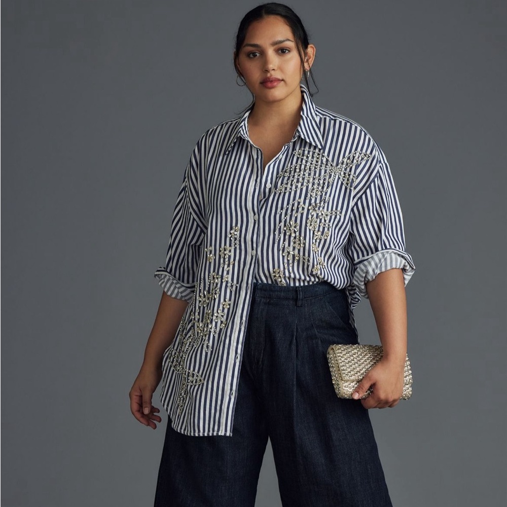 Maeve - The Bennett Buttondown shirt striped with sequins. Anthropologie